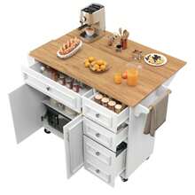 White Vintage Pattern Kitchen Island (110*45-75*92cm) - Removable Serving & Dining Trolley, Multifunctional Buffet Cabinet With Storage, All-In-One For Kitchen & Dining Room - White - View 9