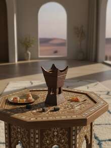 1 Pc/Set Dark Brown Wood Grain Crown Top Resin Incense Burner. Modern Wabi-Sabi Style Bakhoor Burner. Tall Foot Design With Upper And Lower Spliced Structure Incense Burner. - Multicolor - View 13