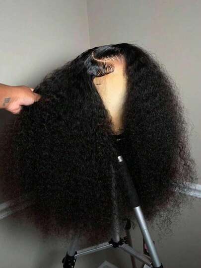 优雅女士黑色卷发假发 - 13x4/13x6 高清蕾丝前额深卷波波头假发，蓬松短卷，180% 密度，13x4 蕾丝前额，高温丝，预剪无胶蕾丝闭合假发，佩戴方便，预先拔毛、预先漂白，带有婴儿发，自然发际线