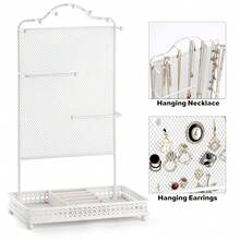 Jewelry Organizer Stand, Earring Holder Rack For Hanging Earrings Necklace Bracelets Watches Jewelry Display Large Rings Storage As Women Gift (White) - 耳環白色 - 查看 5