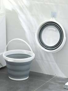 1pc Portable Collapsible Plastic Silicone Bucket, Foldable Car Wash Basin, Large Capacity Fishing Pail, Household Water Storage Bucket Home Bathroom Decor Fall Decor Back To School - Grey - View 1