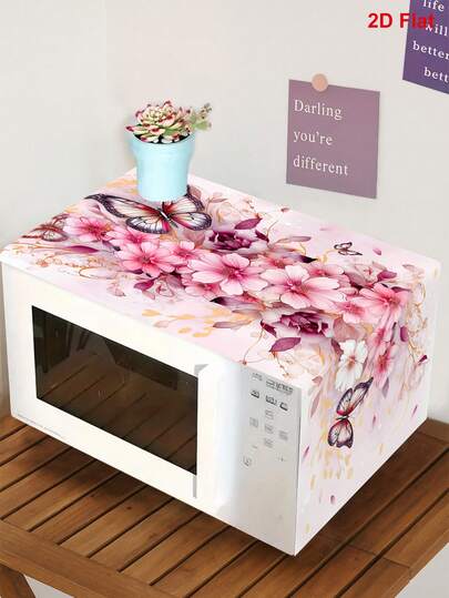 1 pièce Housse de protection pour four à micro-ondes motif floral rose et papillon, lavable, housse de protection, décoration d'électroménager de cuisine, décoration de maison, décoration de cuisine, décoration d'électroménager, décoration de shower de mariage, décoration de printemps, facile à nettoyer, anti-pollution, décoration de printemps/été, cadeau pour la fête des mères, décoration de chambre, jardin, décoration de cuisine, été, plage, essentiels de voyage, décoration de chambre, mou, remise des diplômes