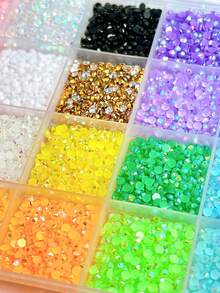 1 Box 5mm Colorful Crystal Rhinestones Nail Art Decorations, Random Mix, Mini Resin Flat Tweezers Pen, Suitable For Manicure Art, Handcraft, Clothing & Fabric Decor, DIY Nails - Multicolor - View 3