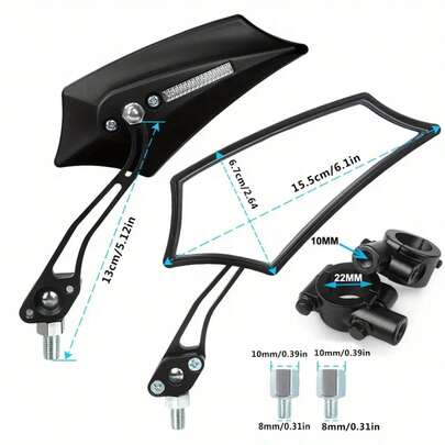 1 Set Motorcycle Rearview Mirror - Handlebar End Side Mirror Mount, Universal Adjustable, Aluminum Alloy Plastic, Red, M10 M8, Prismatic Shape (Suitable For Motorcycles)