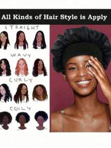 2pcs/1pc Silk Sleep Cap, Satin Hair Cap, Women Wide Brim High Elasticity Cap, Charmeuse Sleep Cap, High-End Satin Hair Care Cap, Curly Hair Silk Headband (Black & Gold) - Black - View 2