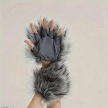 Plush Wolf Paw Gloves, Suitable For Halloween, Christmas Party - Grey - View 5