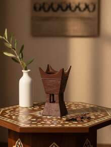 1 Pc/Set Dark Brown Wood Grain Crown Top Resin Incense Burner. Modern Wabi-Sabi Style Bakhoor Burner. Tall Foot Design With Upper And Lower Spliced Structure Incense Burner. - Multicolor - View 3