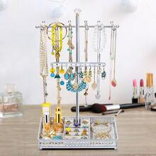 Meangood Jewelry Tree Stand Organizer 3in1 Necklace Organizer Display Bracelet Earrings And Ring Tray Jewelry Holder Hanger , Silver - 銀色 - 查看 7