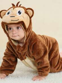 MICHLEY 1pc Cartoon Animal Print Flannel Cozy Sleeping Bag, Long Sleeve, Double Zipper Design, Unisex Baby, Suitable For All Seasons And Daily Use - Multicolor - View 10