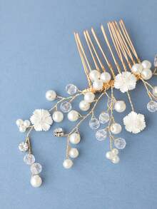 1pc Bohemian Style Golden Side Hair Comb, Bridal Wedding Headpiece, Suitable For Women Princess Date & Daily Wear - Gold - View 5