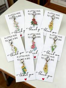 10pcs/Set Colorful Alloy Enamel Flower Keychains, Including Rose, Lily Of The Valley, Sunflower, Etc. Cute Small Decorations, Couples Creative Gifts, Comes With Thank You Card. Suitable For Holidays, Party Decor, Teacher's Day, Valentine's Day, Birthday Gifts - Multicolor - View 2