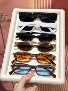 6pcs Leopard Print Plastic Multicolor Geometric Full Frame Classic Glasses Sets For Women, Suitable For Various Face Shapes, Applicable For Carnival Parties, Outdoor Activities, Daily Wear, Fashion Accessories, Back To School Essential - 6-piece Black and White Leopard Print Translucent Tea & Coffee Set - View 3