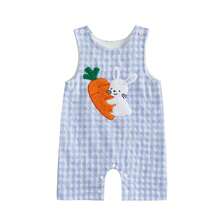 Toddler Girls Boys Clothes Ovrealls Rompers Easter Clothes Rabbit Carrot Embroidered Sleeveless Baby Bodysuits Jumpsuits - 薄荷綠 - 查看 12