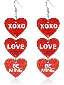 Hug Me, Sweetheart, Heart Pendant Earrings, Shiny Acrylic Heart Earrings, Jewelry Gift For Girlfriend, Wife, Mother On Valentine's Day - Multicolor - View 9