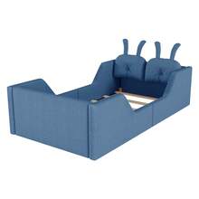 Twin Size Upholstered Kids Bed Frame With Cute Rabbit Headboard,  Soft-Padded Bed Frame And A Cute Rabbit-Shaped Headboard. It Has A Low-Profile Design And Comes With Removable Guardrails. Suitable For Toddlers, Boys, And Girls. - Blue - View 10