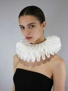 DA FEN QI MI MA 1pc White Pleated Fake Collar, Medieval Art Retro Multipurpose Fake Collar Accessory For Costumes And Stage Props - White - View 2