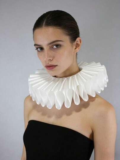 1pc White Pleated Fake Collar, Medieval Art Retro Multipurpose Fake Collar Accessory For Costumes And Stage Props