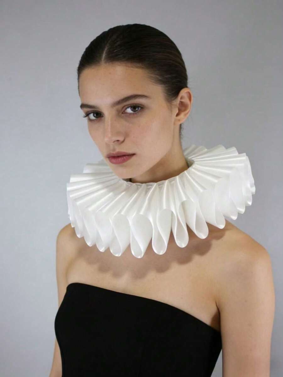 DA FEN QI MI MA 1pc White Pleated Fake Collar, Medieval Art Retro Multipurpose Fake Collar Accessory For Costumes And Stage Props