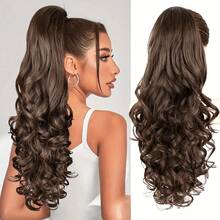 24 Inch Deep Wave Ponytail, High Temperature Fiber Synthetic Clip-In Ponytail Extension, Basic Style - Multicolor - View 14