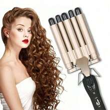 Rizador de pelo de 3 en 1 con doble onda, ondulador de triple barril, herramienta de peinado de onda de calentamiento rápido apta para todo tipo de cabello - Dorado - Ver 10