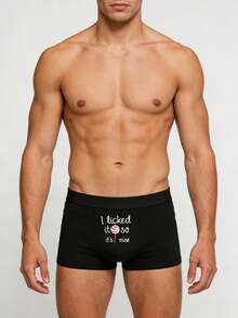 Men's Black Simple Fashion Elastic Letter Print Briefs, Suitable For Daily Wear - Black - View 3