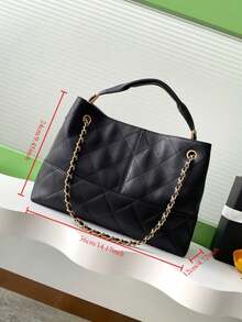 Jet Black Quilted Leather Tote Bag With Gold Chain Strap, Large Capacity Designer-Inspired Work Bag For Women, Versatile Shoulder & Crossbody Bag, Spacious Laptop Handbag - 黑色 - 查看 10