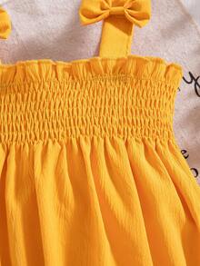 Summer Baby Girls Cute Yellow Bow Ruffle Trim Romper & Solid Headband & Bow Socks - Yellow - View 6