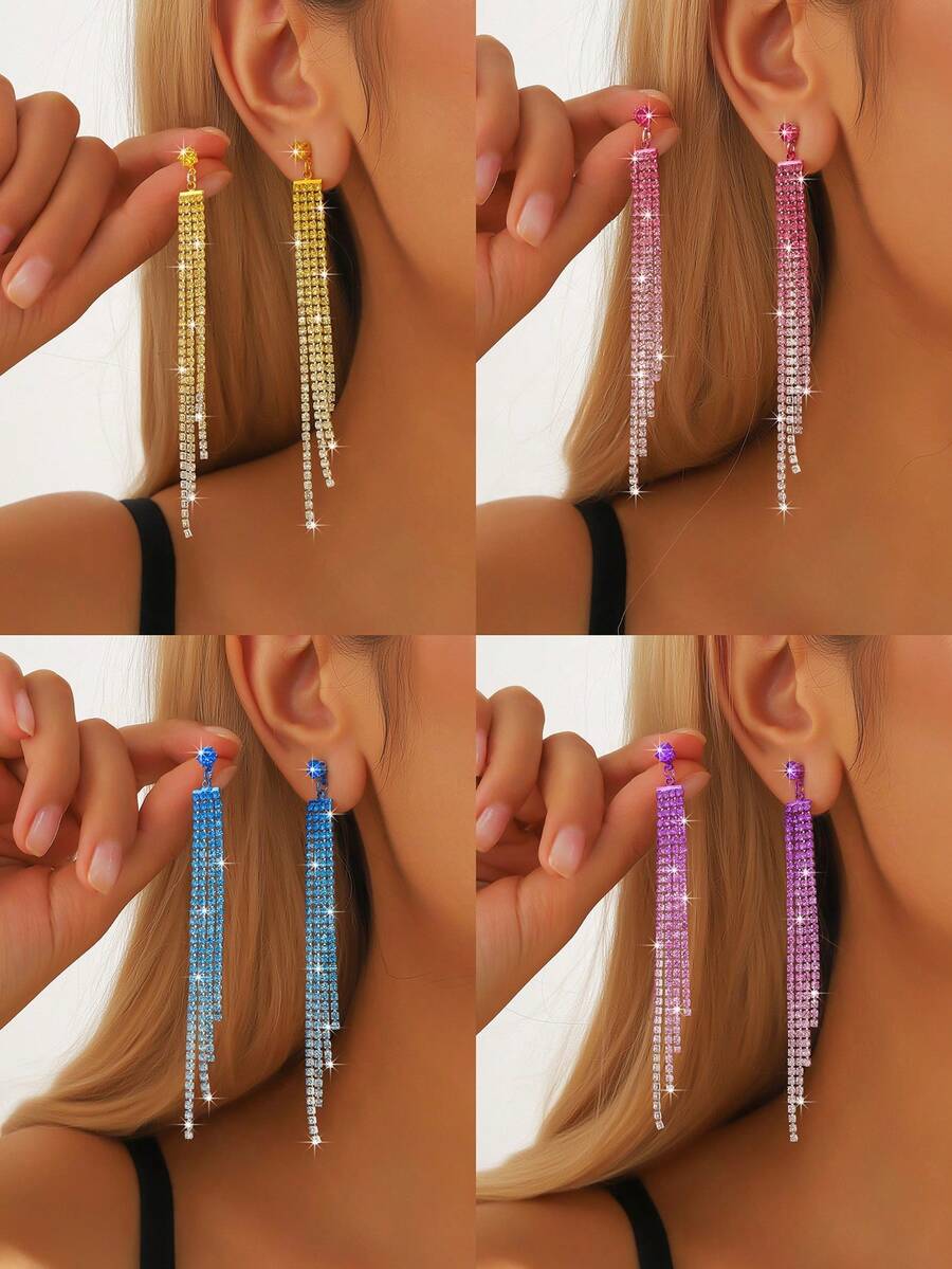 1 par de pendientes de cristal con borlas largas y elegantes, adecuados para el Día de San Valentín, el Día de la Madre, regalos para la novia, accesorios de pareja - 1142 - Ver 1