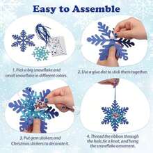 Naler 24 Pack Christmas Ornaments, Christmas Crafts Kit For Christmas Tree Decorations Indoor, Winter Bulletin Board Decorations Kids Holiday Party Favors Classroom Activities - Blue & Silver - View 4