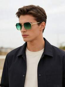 Unisex Asymmetrical Geometric Frame Glasses, Hollow Geometric Arm Design, Suitable For Outdoor Travel And Photography Styling - Multicolor - View 2