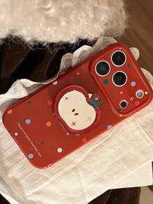 1个红色薄膜外壳绿色波点全包手机壳 + 绿叶红果镜面支架，兼容 12/13/14/15/16/17/Pro Max - 紅色 - 查看 4