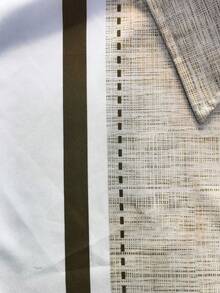 Vintage Striped Bowling Textured Print Men's Lightweight Loose Button-Down Short Sleeve Shirt - Khaki - View 3