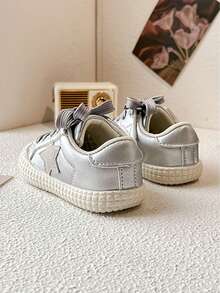 New Arrival Spring Autumn Toddler Girls Silver Glitter Sneakers Lace-Up Hook-And-Loop Strap Non-Slip Sole Sparkly Casual Princess Shoes For Party Daily Wear - Bạc - Xem 5