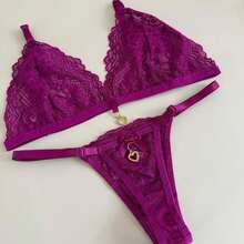 Sexy Backless Thong Set With Pendant Detail - 紫色 - 查看 2