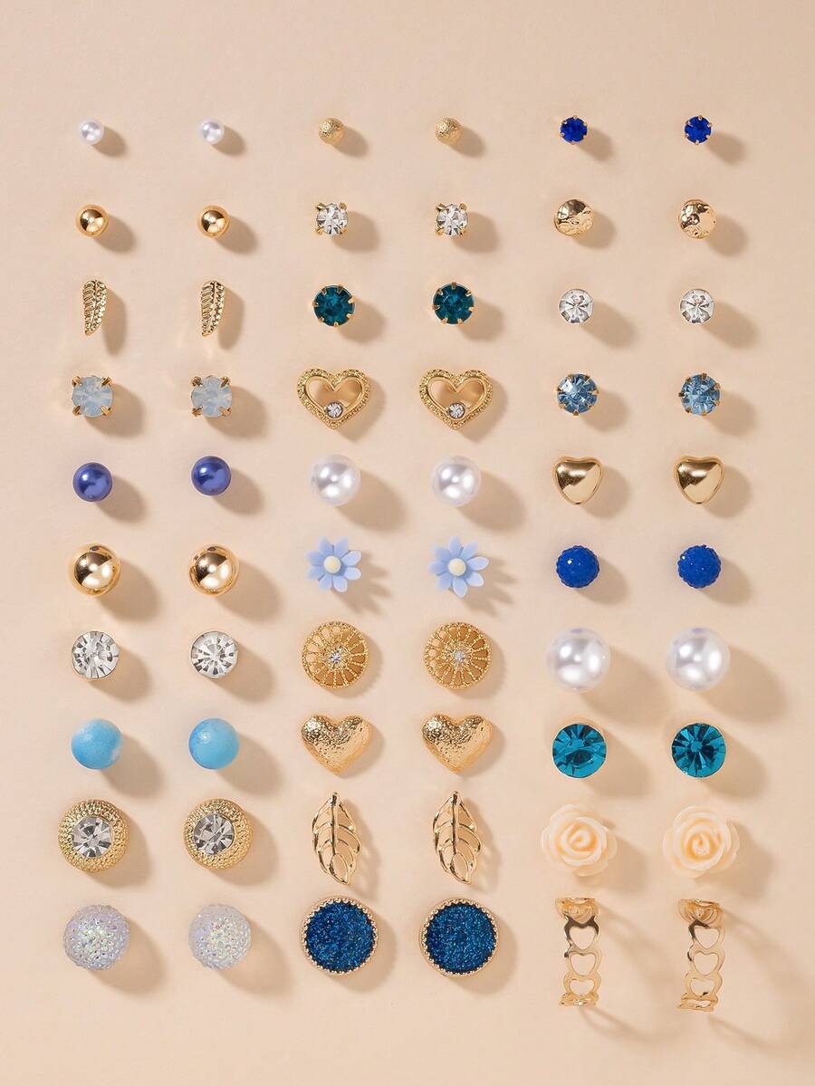 30对女士金属树、贝壳、珍珠、心形耳环套装，礼品 - 彩色 - 查看 1