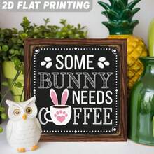 1pc Vintage "Bunny Needs Coffee..." Wooden Sign, 8x8 Inches, Farmhouse Style, Suitable For Kitchen, Bathroom, Living Room, Home Decor, Classic Style, Housewarming/Easter Decoration - Multicolor - View 8