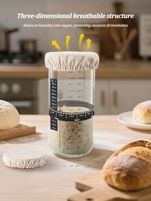 4pcs Reusable Linen Fermentation Jar Covers With Thermometer And Timer, Suitable For 3-4 Inch Mason Jar Containers - White - View 3