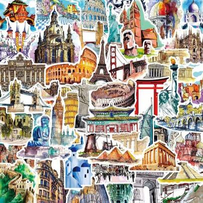 World Landmark Graffiti Stickers, DIY Stationery Stickers, Cartoon Cute Creative Interesting Waterproof, Candy Stickers, Phone Stickers, For Scrapbooking, Bullet Journals, Notebooks, Crafts, Water Bottles, Guitars, Skateboards, Bicycles, Motorcycles, Helmets, Luggage, Back To School Supplies, Winter Goods, Thanksgiving, Christmas, Saudi National Day, Birthday, Holiday, New Year, Valentine's Day, Gifts For Boyfriends/Girlfriends, Adults