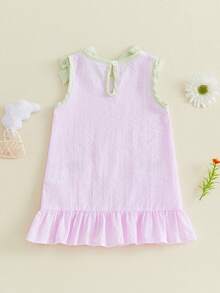 Toddler Baby Girl Flower Dresses Kid Infant Summer Clothes Embroidery Floral Sleeveless Tank Dress Seersucker Stripe Ruffle Sundress - Pink - View 4