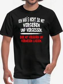 Men's T-Shirt With German Phrase "Ich Habe Nicht So Mit Vergessen" - Funny German Saying, Black Shirt With Bold Printed White & Red Text, Loose Fit, Casual T-Shirt For German Learners & Speakers, Machine Washable, Comfortable Casual Wear - 黑色 - 查看 6
