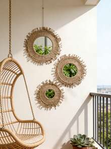 1个波西米亚风格圆形流苏镜，适合客厅、卧室悬挂，波西米亚风格装饰圆形镜，农舍风格家居装饰镜，流苏串珠装饰镜，室内壁挂镜，简约波西米亚风格镜，农舍风格梳妆镜，适合客厅、卧室、浴室、儿童房、玄关。 - 彩色 - 查看 4