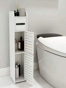 Estante Organizador Baño Sanitario Wc Dos Niveles Con Puerta, Estante de almacenamiento - Blanco - Ver 7