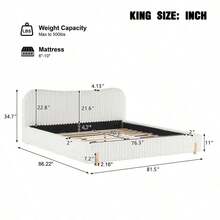 Modern Minimalist Upholstered Bed King Size With Soft Headboard Plush Long-Pile Fabric Covering No Storage Space Mattress Not Included White - White1 - View 3