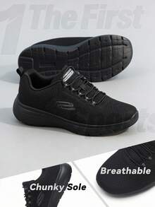 Skechers 男士轻便缓震跑步鞋、户外运动鞋、休闲运动鞋 - 全黑色 - 查看 1