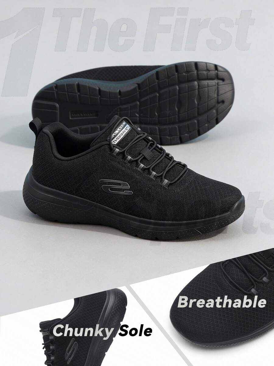 Skechers 男士轻便缓震跑步鞋、户外运动鞋、休闲运动鞋 - 全黑色 - 查看 1