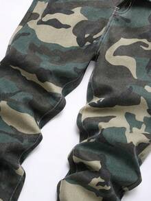 Jeans vaqueros rectos y ajustados con estampado de camuflaje para hombre - Verde militar - Ver 3