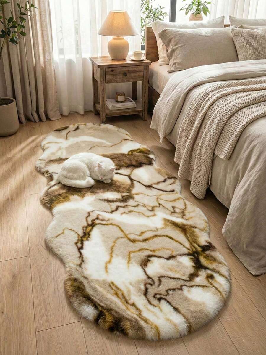 1pc Cream Textured Plush Rug - Fluffy Brown Area Carpet - Machine Washable Shaggy Chair/Sofa Cover - Note: Surface Pattern Shipped Randomly, Suitable For Bedroom, Living Room, Great For Filming, Suede Bottom, Ideal For Women Home Decor, Bedroom Carpet - Multicolor (New) - View 1