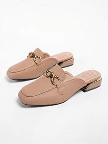 Sandalias de verano para mujer, nuevas mulas de punta cuadrada planas y sin cordones - Albaricoque - Ver 6