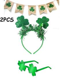1/2/4件套圣帕特里克节头饰和眼镜套装，包含四叶草头饰和带有幸运四叶草图案的眼镜，适合圣帕特里克节婚礼周年纪念派对装饰、春季主题派对礼物、夏季生日派对礼物、圣帕特里克节礼物、拍照道具、派对用品。 - 綠色 - 查看 9