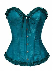 女士花卉提花露背抹胸文胸上衣，派对/情人节假日胸衣 - 藍色 - 查看 7